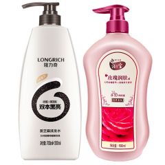 隆力奇（LONGRICH） 黑芝麻洗浴套装（隆力奇1L黑芝麻洗发水+浴之宝900ml玫瑰润肤沐浴露）（AI版）