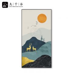 九千谷 玄关装饰画晶瓷镶钻工艺现代简约轻奢沙发客厅壁画背景墙挂画 晶瓷镶钻画黑框 山间鸣溅70*150cm